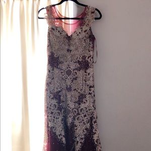 Long Jeweled beaded dress W Trail